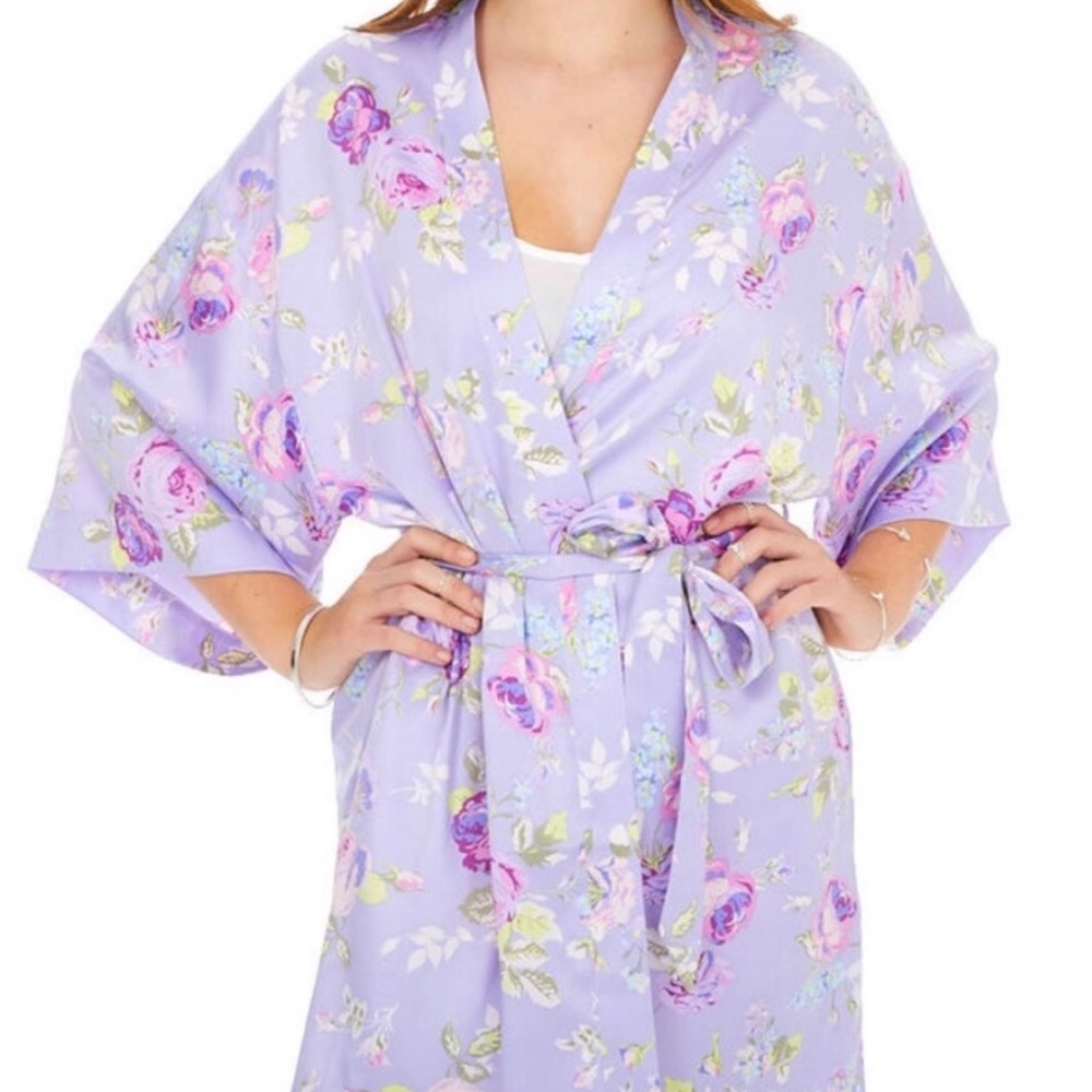 New Satin Purple Lilac Floral Robe Small Medium